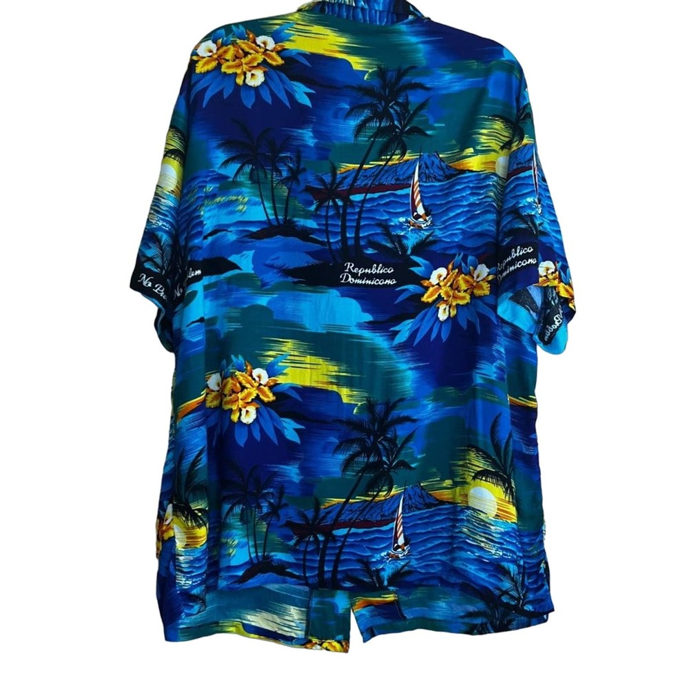 Blue Hawaiian Print Cotton Button Down Short Sleeve Shirt Men's XXXL NWT - Picture 2 of 6